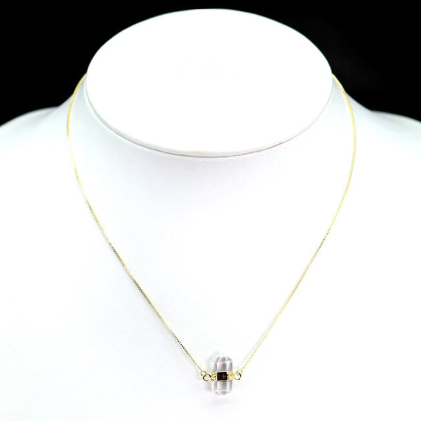 Gold Plated MINI Double-Terminated Clear Quartz Crystal Necklace