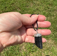 Raw Black Tourmaline Pendant on an 18" Black Cord Necklace