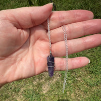 Amethyst Wire-Wrapped Pendant Necklace on a Silver Plated Chain