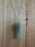 Green Aventurine Wire-Wrapped Pendant Necklace on a Silver Plated Chain