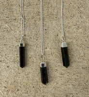 Black Tourmaline Pendant Necklace on an 18" Silver Plated Chain ~ Reiki-charged