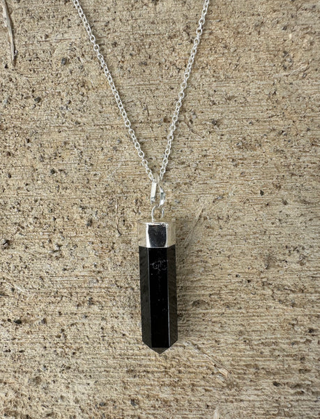 Black Tourmaline Pendant Necklace on an 18" Silver Plated Chain ~ Reiki-charged