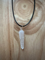 Selenite Wire-Wrapped Point Pendant on an 18" Black Cord Necklace or Silver Chain