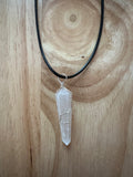 Selenite Wire-Wrapped Point Pendant on an 18" Black Cord Necklace or Silver Chain