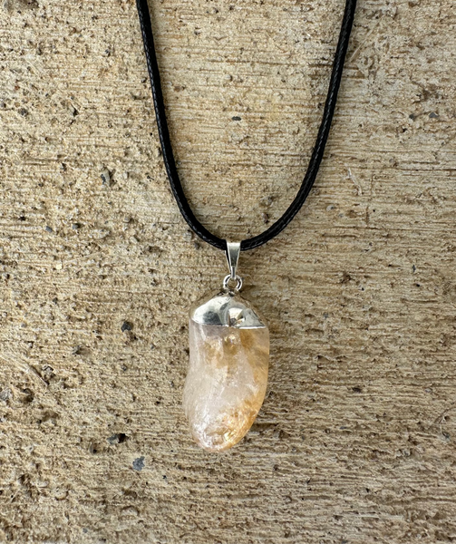 Citrine Pendant on a Black 18" Necklace Cord - Reiki-charged