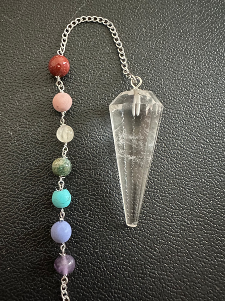  Clear Quartz Faceted Point Chakra Pendulum ~ Reiki-charged