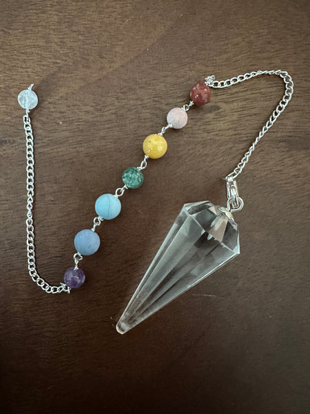  Clear Quartz Faceted Point Chakra Pendulum ~ Reiki-charged
