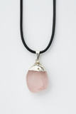 Tumbled Rose Quartz Pendant on a Black 18" Necklace Cord - Reiki-charged