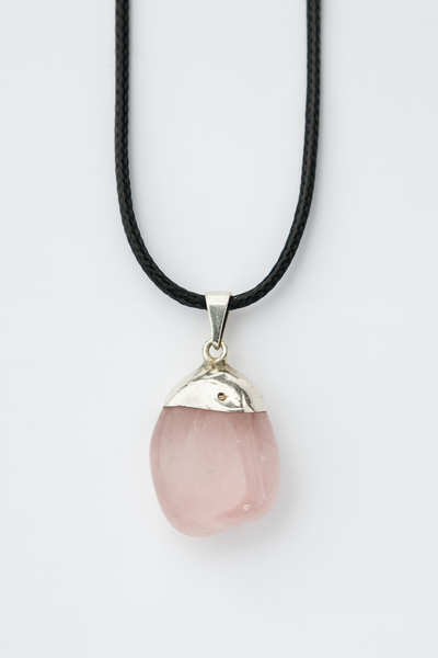 Tumbled Rose Quartz Pendant on a Black 18" Necklace Cord - Reiki-charged