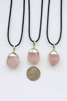 Tumbled Rose Quartz Pendant on a Black 18" Necklace Cord - Reiki-charged
