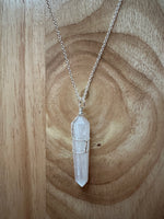 Selenite Wire-Wrapped Point Pendant on an 18" Black Cord Necklace or Silver Chain