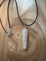 Selenite Wire-Wrapped Point Pendant on an 18" Black Cord Necklace or Silver Chain