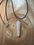 Selenite Wire-Wrapped Point Pendant on an 18" Black Cord Necklace or Silver Chain
