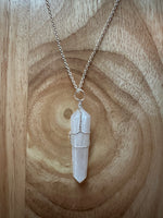Selenite Wire-Wrapped Point Pendant on an 18" Black Cord Necklace or Silver Chain