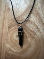 Black Obsidian Wire-Wrapped Point Pendant on an 18" Black Cord Necklace