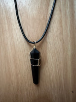 Black Obsidian Wire-Wrapped Point Pendant on an 18" Black Cord Necklace