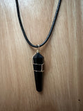 Black Obsidian Wire-Wrapped Point Pendant on an 18" Black Cord Necklace