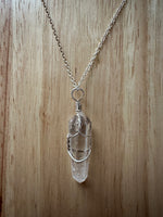 Clear Quartz Wire-wrapped Pendant Necklace on a Silver Plated 18" Chain ~ Reiki-charged