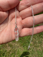 Clear Quartz Wire-wrapped Pendant Necklace on a Silver Plated 18" Chain ~ Reiki-charged