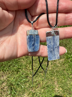 Blue Lace Agate Pendant on an 18" Black Cord Necklace