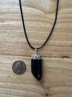 Raw Black Tourmaline Pendant on an 18" Black Cord Necklace