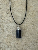 Raw Black Tourmaline Pendant on an 18" Black Cord Necklace