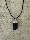 Raw Black Tourmaline Pendant on an 18" Black Cord Necklace