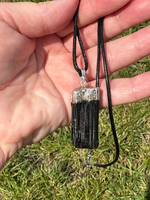 Raw Black Tourmaline Pendant on an 18" Black Cord Necklace