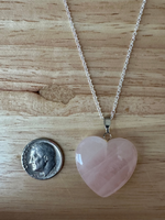 Rose Quartz Heart Pendant Necklace on an 18" Silver Plated Chain