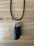 Raw Black Tourmaline Pendant on an 18" Black Cord Necklace
