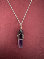Amethyst Wire-Wrapped Pendant Necklace on a Silver Plated Chain