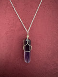 Amethyst Wire-Wrapped Pendant Necklace on a Silver Plated Chain