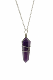 Amethyst Wire-Wrapped Pendant Necklace on a Silver Plated Chain
