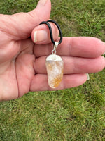 Citrine Pendant on a Black 18" Necklace Cord - Reiki-charged