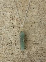 Green Aventurine Wire-Wrapped Pendant Necklace on a Silver Plated Chain