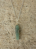 Green Aventurine Wire-Wrapped Pendant Necklace on a Silver Plated Chain