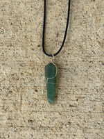 Green Aventurine Wire-Wrapped Pendant Necklace on a Silver Plated Chain