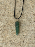 Green Aventurine Wire-Wrapped Pendant Necklace on a Silver Plated Chain