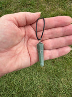 Green Aventurine Wire-Wrapped Pendant Necklace on a Silver Plated Chain
