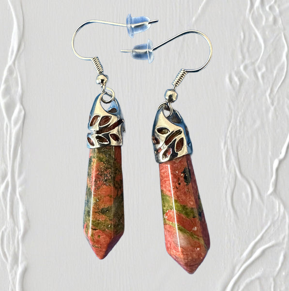 Unakite Jasper Drop Earrings - Reiki-charged