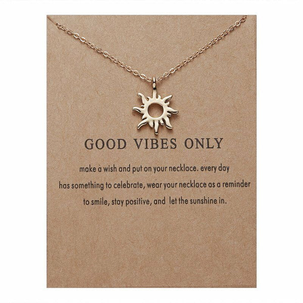 Good Vibes Only ~ Sun Gold tone Necklace 16" Chain ~ Extendable to 18"