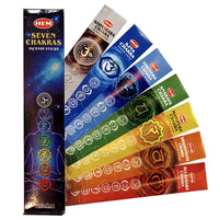 Seven Chakras Incense Sticks by HEM ~ 7 packets with 5 sticks each ~ Total 35