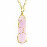 Rose Quartz Gold Tone Wired Pendant Necklace 18"