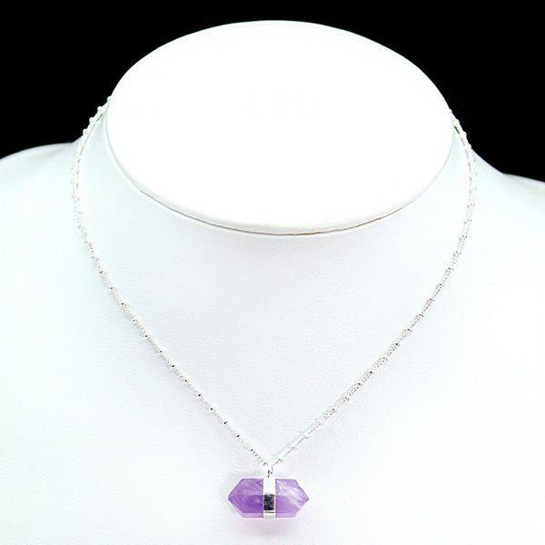 Silver Plated 3/4 inch  Double-Terminated Amethyst Necklace