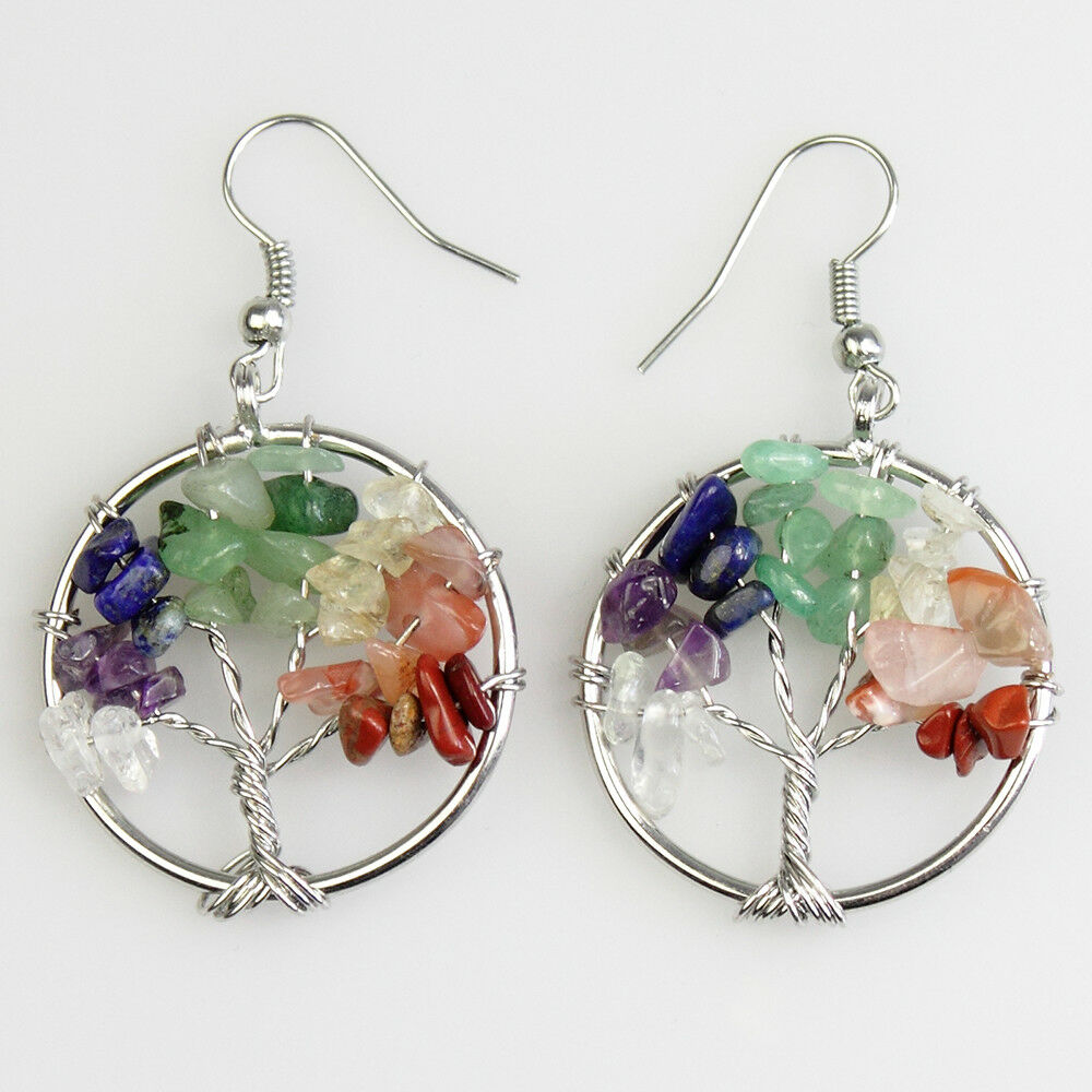 Chakra Tree of Life Gemstone Earrings Crystal Serenity