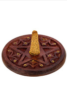 Pentagram Round Wooden Incense Holder 5”