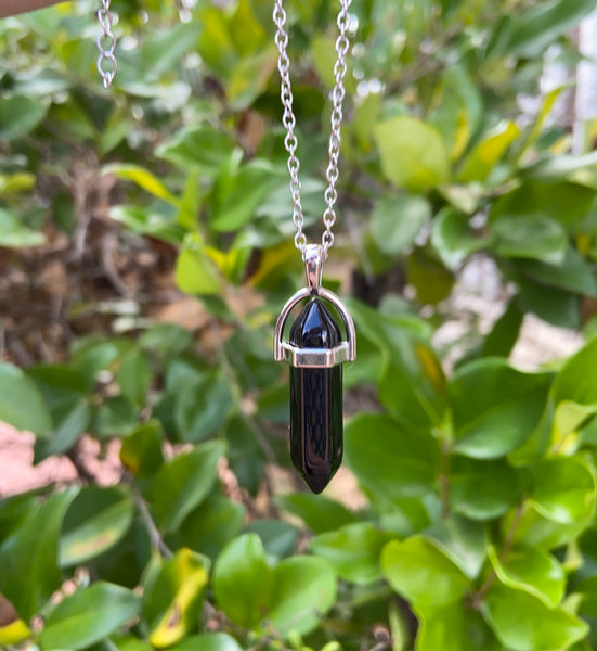 Black Obsidian, Healing Point Pendant Necklace on an 18" Chain ~ Reiki-charged