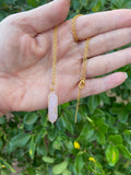 Rose Quartz Gold Tone Wired Pendant Necklace 18"